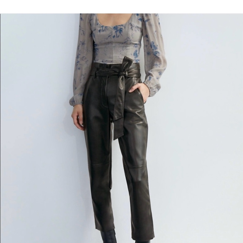 Wolford Black Faux Leather Straight-Leg Paperbag Pants
